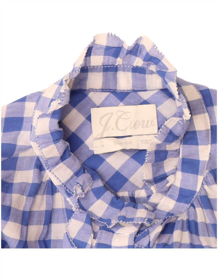 J. Crew Womens Ruffle Front Long Sleeve Shirt Blouse US 4 Small Blue Check