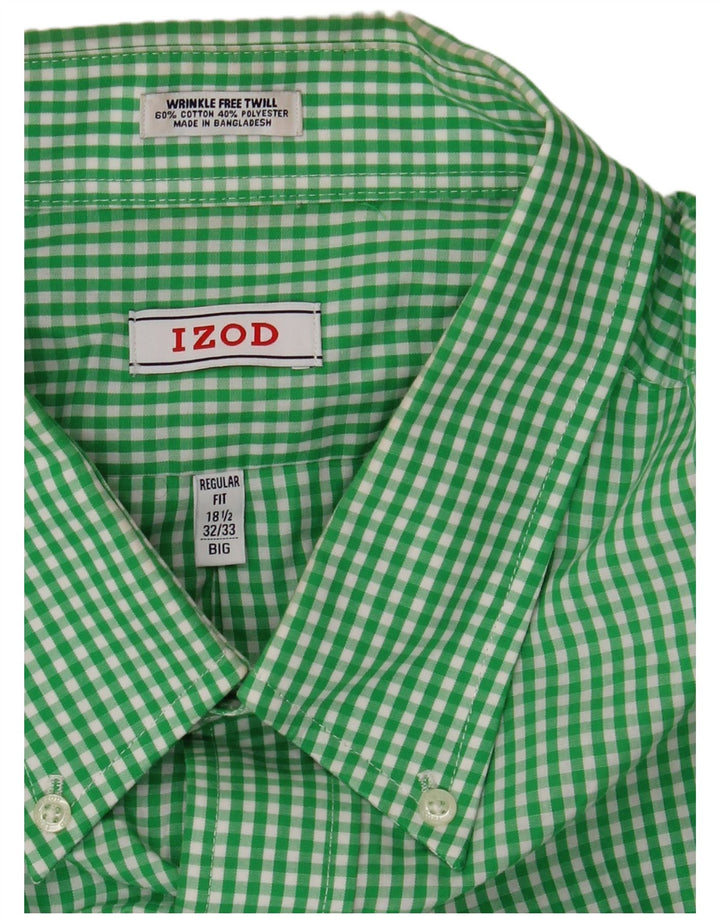 IZOD Mens Big Regular Fit Shirt Size 18 1/2 2XL Green Gingham Cotton