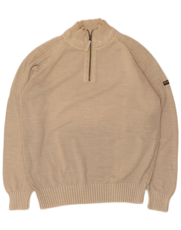 Napapijri Mens Geographic Zip Neck Jumper Sweater Large Beige Cotton