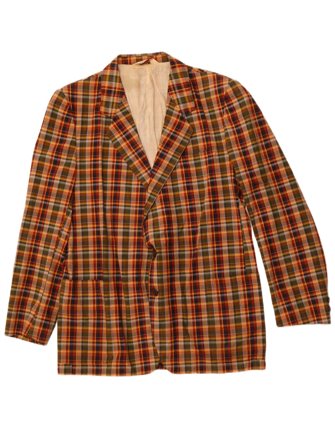 VINTAGE Mens 2 Button Blazer Jacket IT 54 2XL Multicoloured Check Cotton