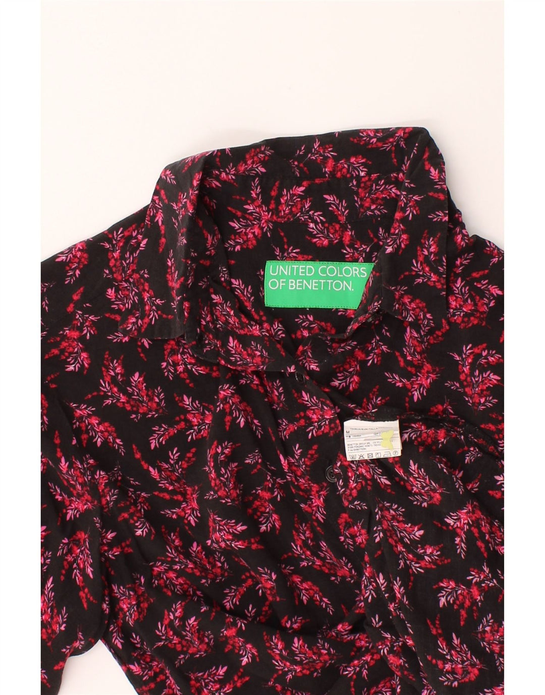 BENETTON Womens Shirt UK 14 Medium Black Floral Modal Vintage Benetton and Second-Hand Benetton from Messina Hembry 