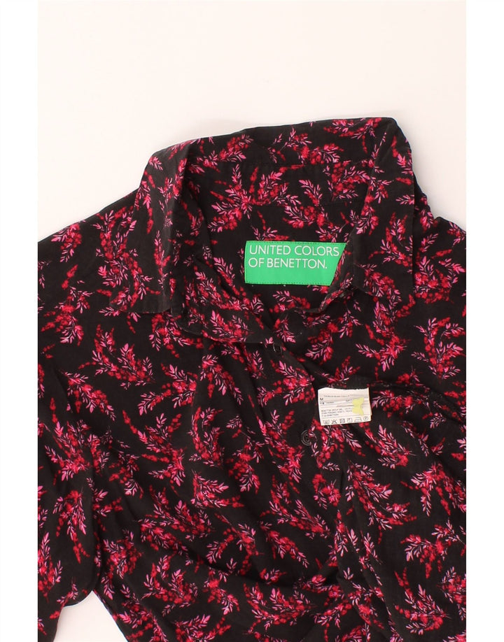 BENETTON Womens Shirt UK 14 Medium Black Floral Modal Vintage Benetton and Second-Hand Benetton from Messina Hembry 