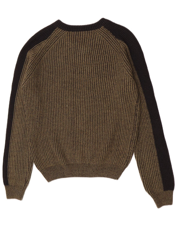 Trussardi Jeans Mens V-Neck Jumper Sweater Medium Khaki Colourblock