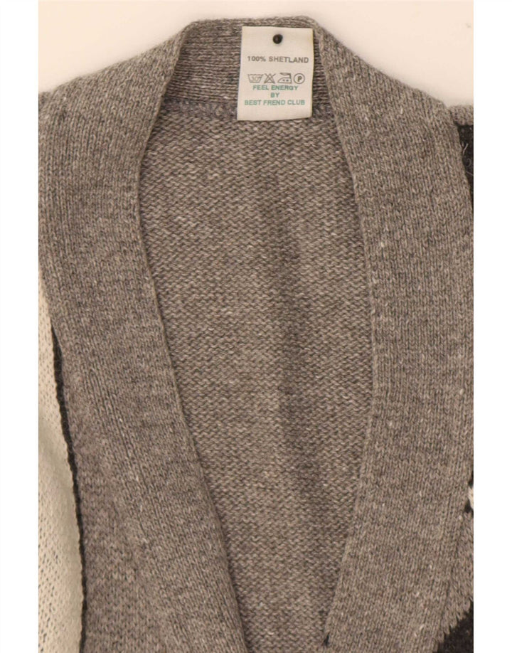 Shetland Mens Cardigan Sweater Medium Grey Geometric Wool