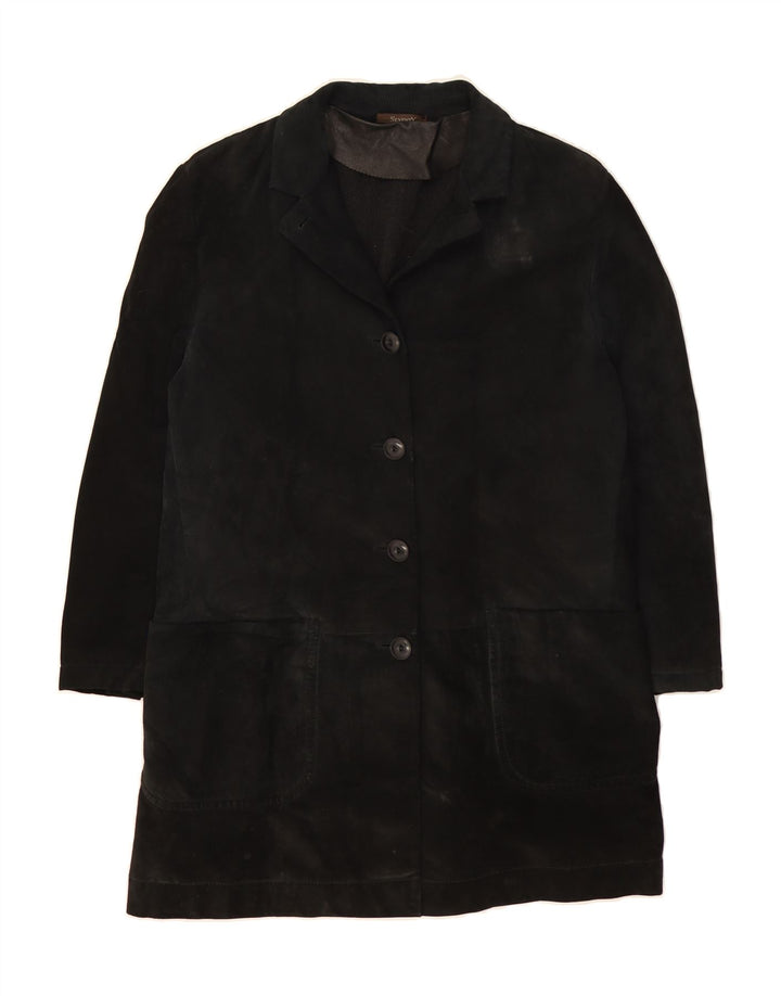 SEVENTY Womens Suede Overcoat UK 12 Medium Black Leather Vintage Seventy and Second-Hand Seventy from Messina Hembry 