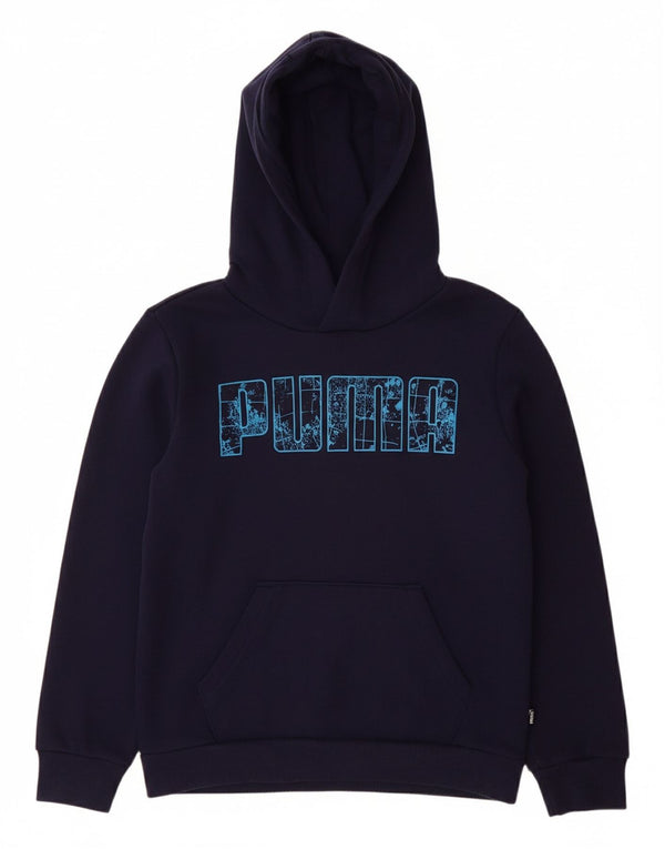PUMA Boys Graphic Hoodie Jumper 9-10 Years Navy Blue Cotton