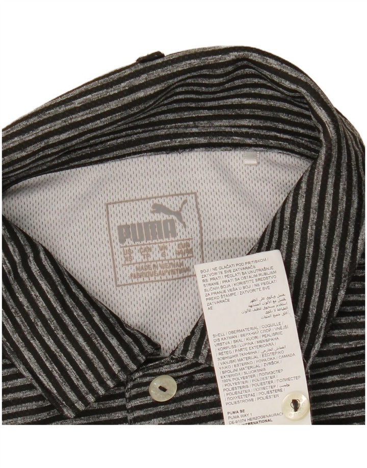 Puma Mens Polo Shirt Small Black Pinstripe Polyester