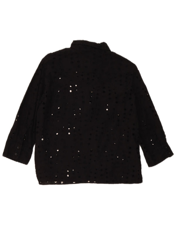 Zara Womens 3/4 Sleeve Shirt Blouse UK 14 Medium Black Cotton