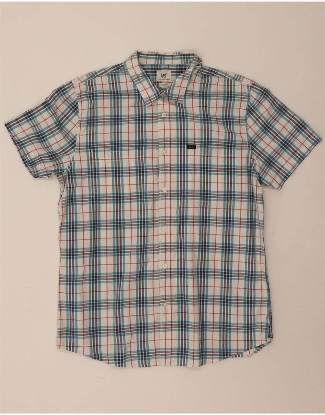 Lee Mens Short Sleeve Shirt 2XL Blue Check Cotton