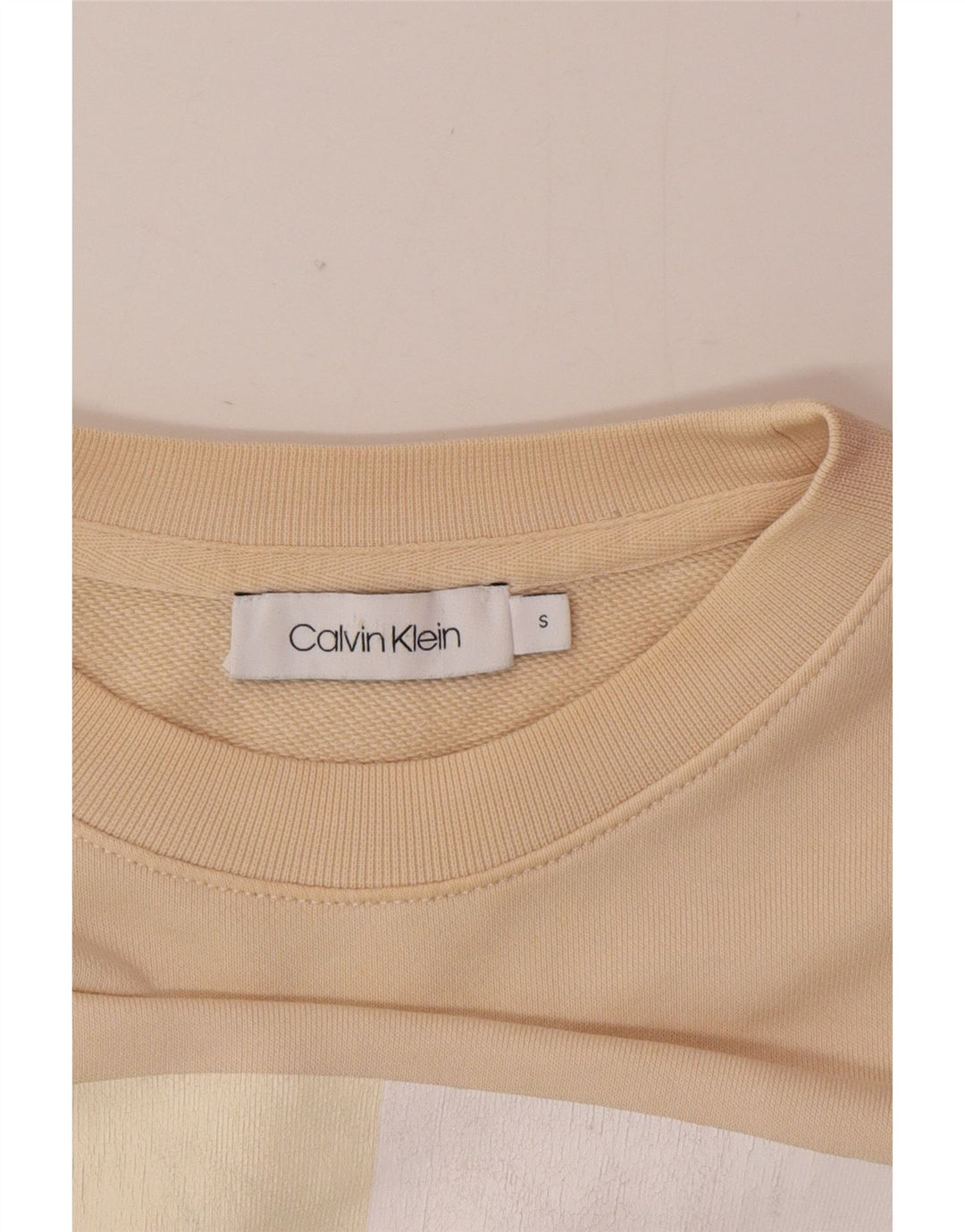 Calvin Klein Womens Graphic Oversized Sweatshirt Jumper UK 10 Small Beige