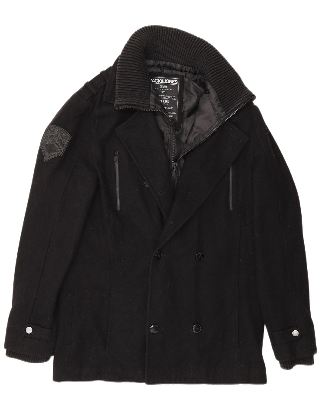 Jack & Jones Mens Pea Coat UK 40 Large Black Wool