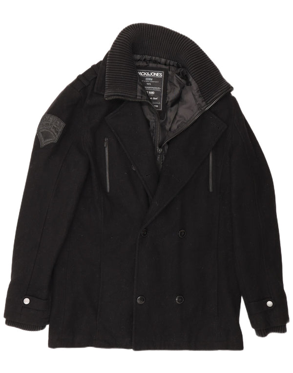 Jack & Jones Mens Pea Coat UK 40 Large Black Wool