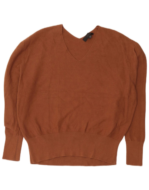 Zara Womens Oversized V-Neck Jumper Sweater UK 16 Large Brown Cotton