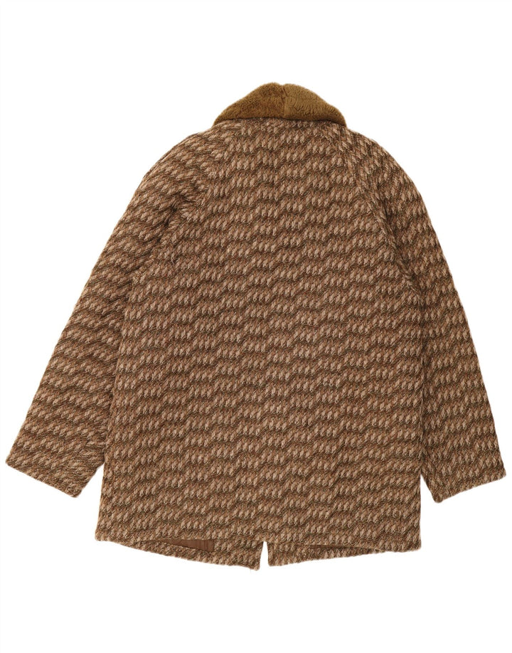 Breco's Mens Overcoat IT 48 Medium Brown Geometric Wool