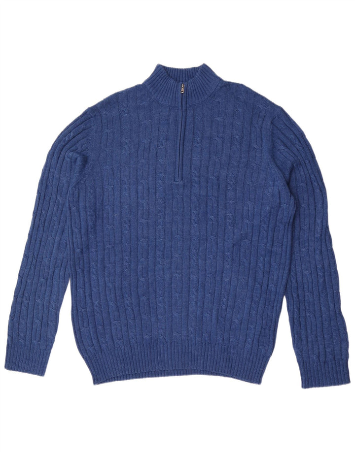 Izod Mens Zip Neck Jumper Sweater Large Blue Cotton