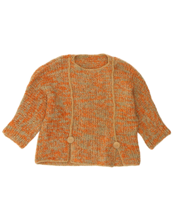 VINTAGE Womens Crop Boat Neck Jumper Sweater UK 18 2XL Orange Flecked