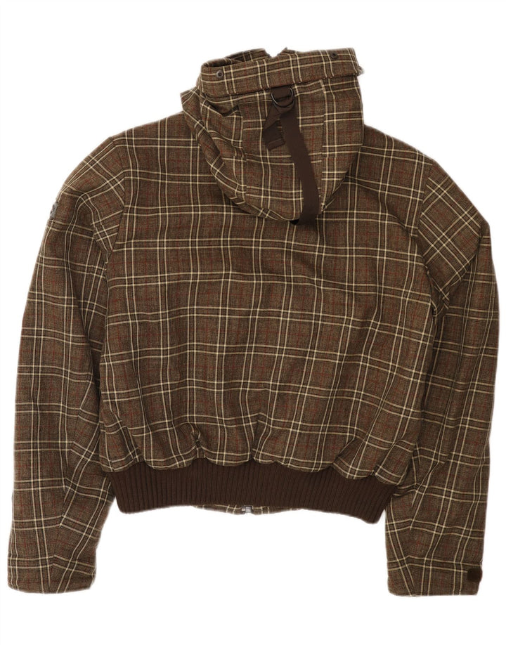 Canadiens Mens Hooded Bomber Jacket UK 38 Medium Khaki Check Polyester