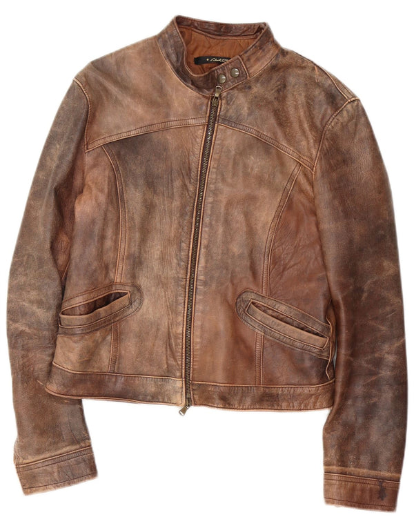 Vintage Womens Leather Racer Jacket IT 48 XL Brown