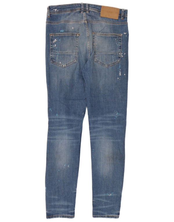 Zara Mens Distressed Slim Jeans EU 38 Small W30 L30 Blue Cotton