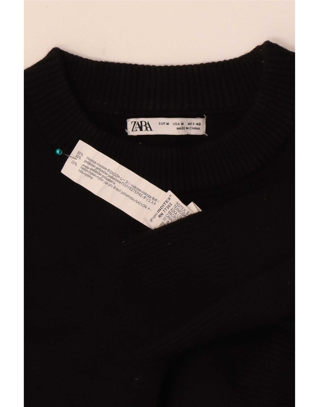 Zara Mens Crew Neck Jumper Sweater Medium Black Viscose