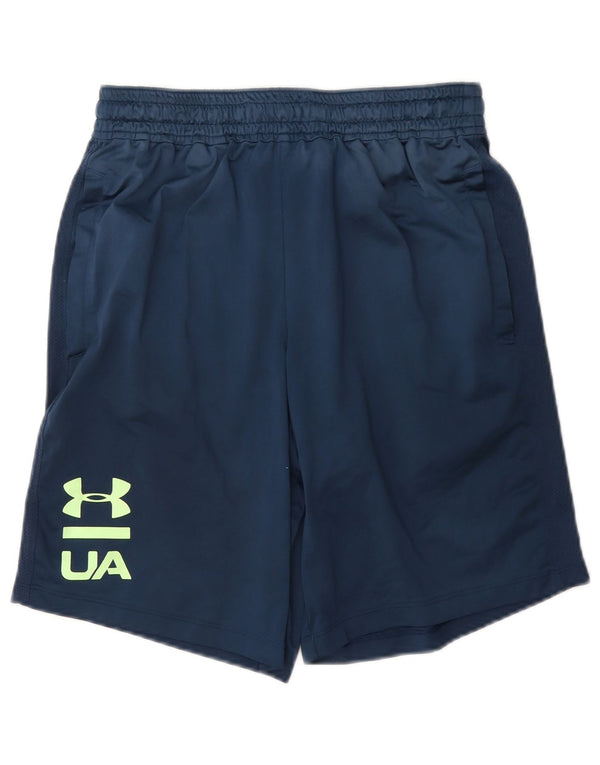 Under Armour Mens Heat Gear Graphic Sport Shorts Small Navy Blue Polyester