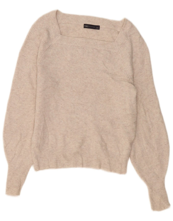 Marks & Spencer Womens Boat Neck Jumper Sweater UK 10 Small Beige Polyester
