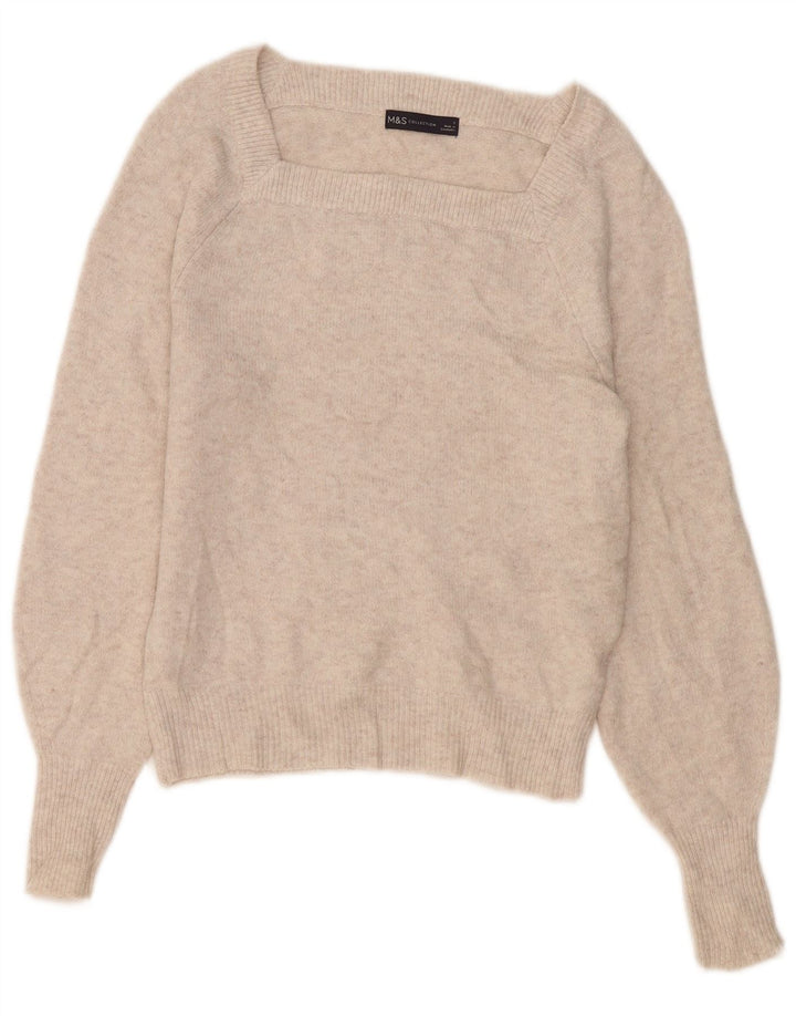 Marks & Spencer Womens Boat Neck Jumper Sweater UK 10 Small Beige Polyester