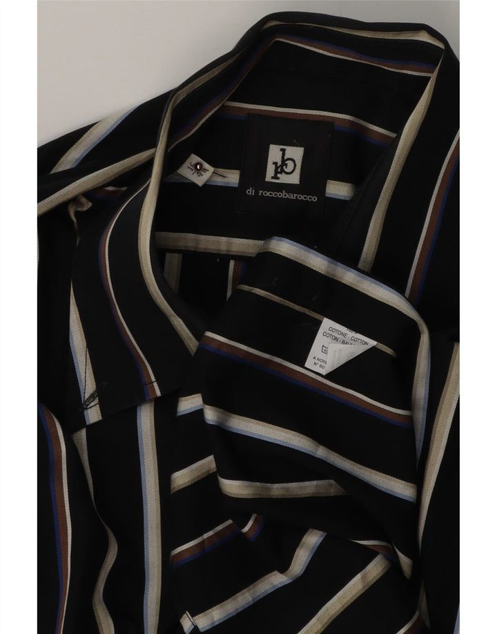 ROCCOBAROCCO Mens Shirt Size 41 16 Large Black Striped Cotton