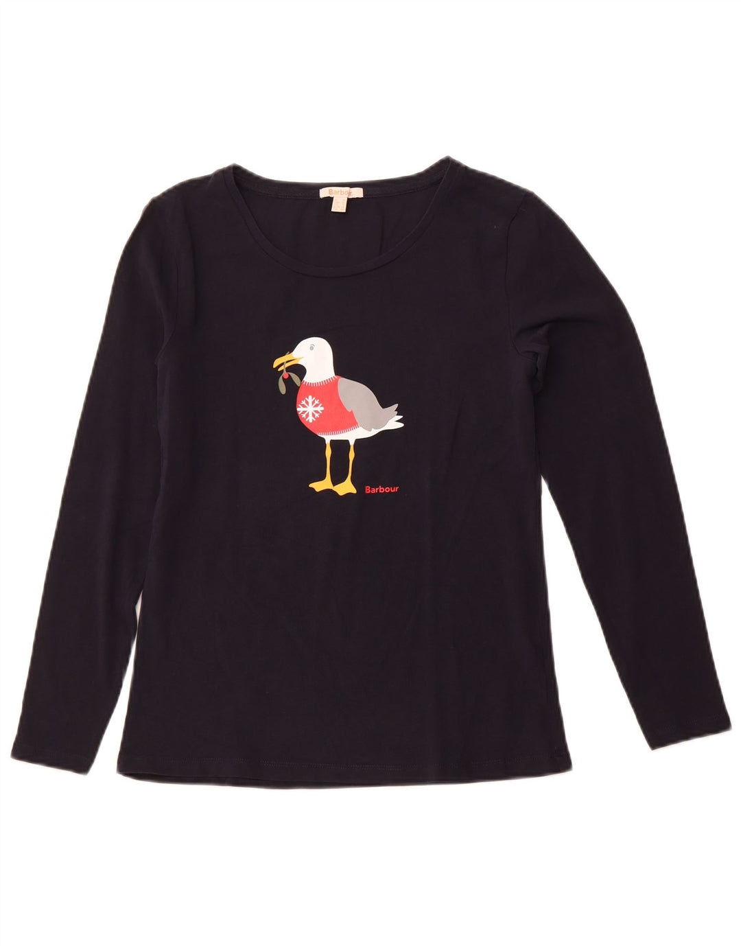 BARBOUR Womens Graphic Top Long Sleeve UK 10 Small Navy Blue Christmas