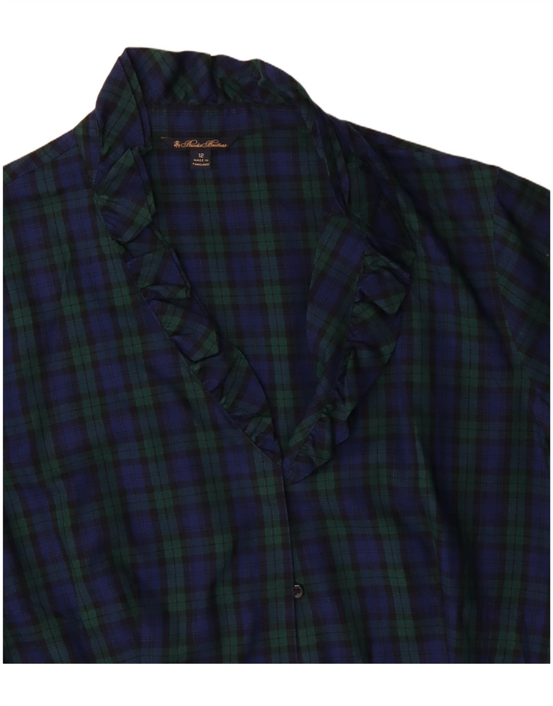 Brooks Brothers Womens Shirt Blouse US 12 Large Navy Blue Plaid Cotton