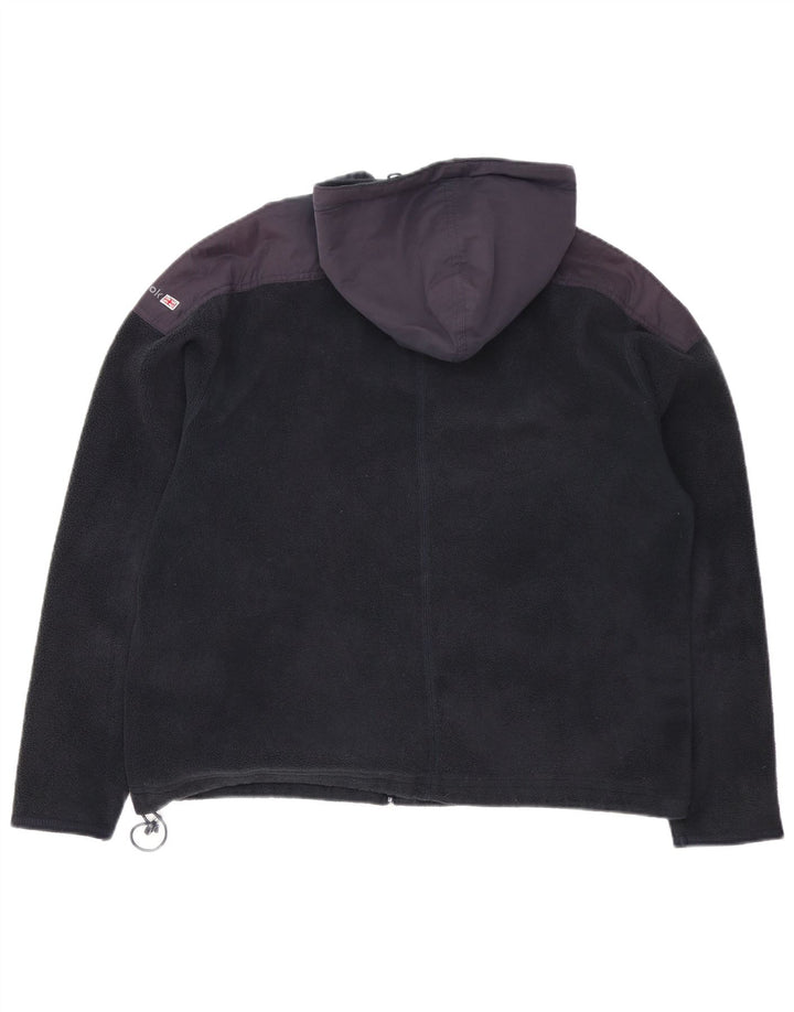 REEBOK Womens Oversized Fleece Jacket UK 16 Large  Black Colourblock