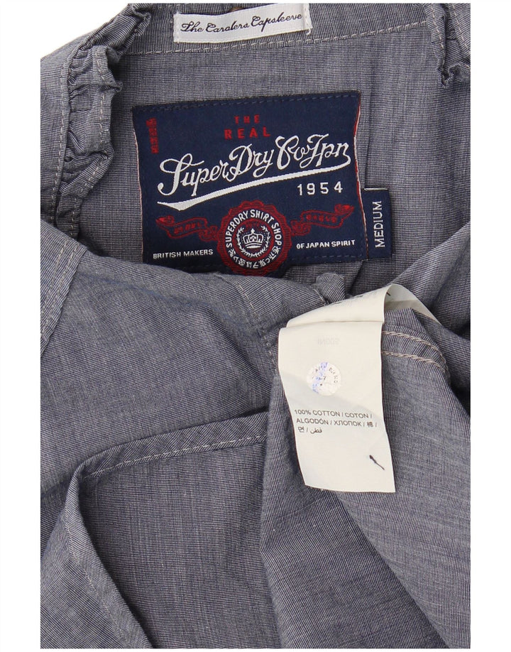 SUPERDRY Womens Ruffle Front Shirt Blouse UK 12 Medium Navy Blue