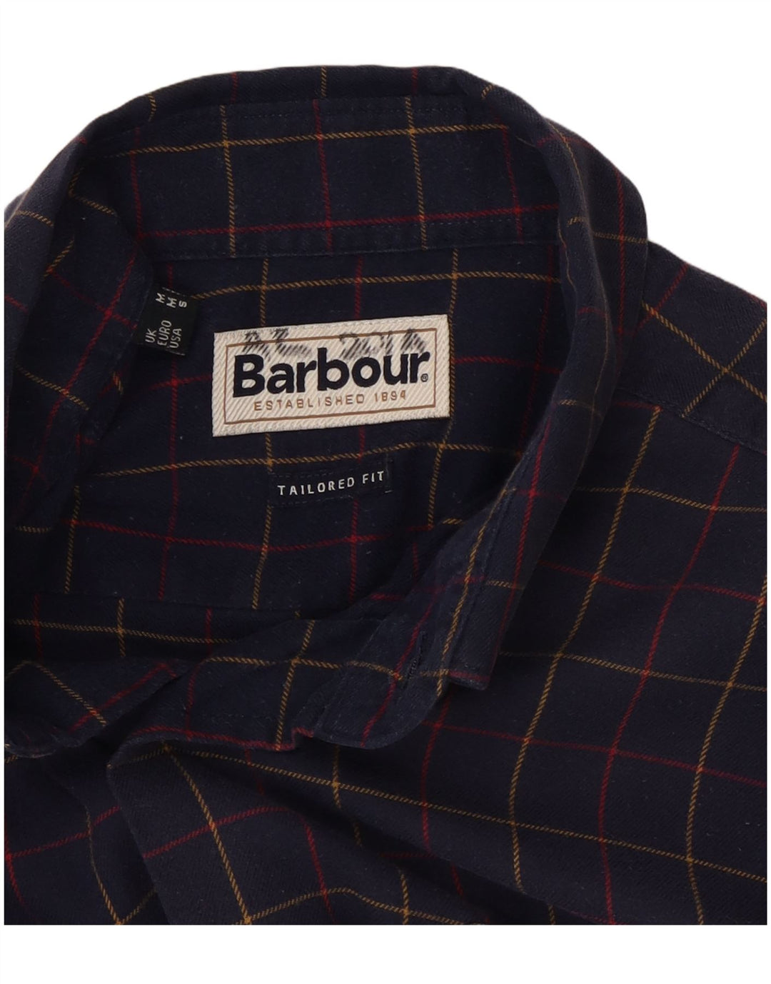 Barbour Mens Tailored Fit Flannel Shirt Medium Navy Blue Check Cotton
