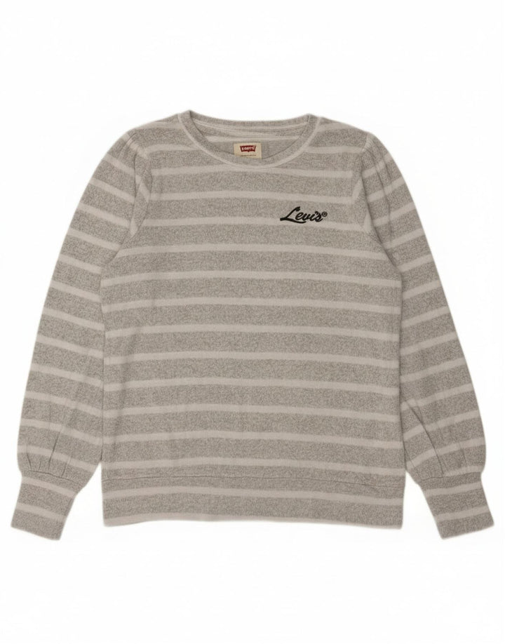 Levi's Girls Sweatshirt Jumper 13-14 Years Grey Striped Viscose