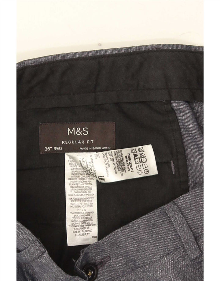 Marks & Spencer Mens Straight Chino Trousers W36 L30 Grey Polyester