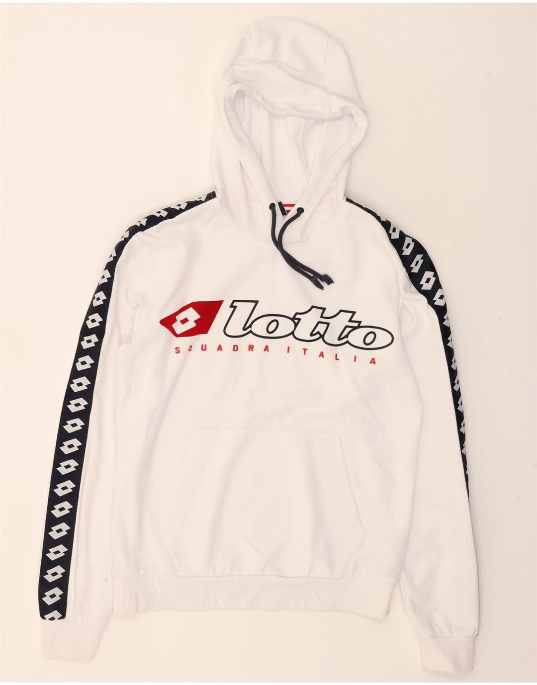 LOTTO Mens Graphic Hoodie Jumper Small White Polyester Vintage Lotto and Second-Hand Lotto from Messina Hembry 