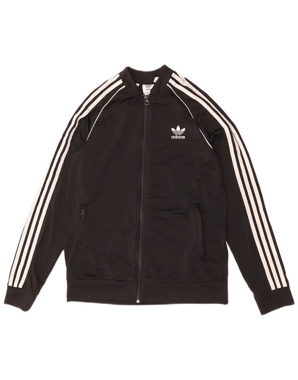 ADIDAS Boys Tracksuit Top Jacket 14-15 Years Black Polyester