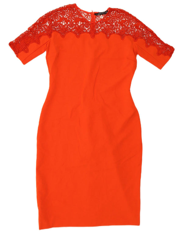 Zara Womens Lace Sheath Dress UK 14 Large Red Polyester