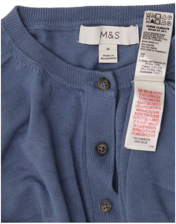 Marks & Spencer Womens Crop Cardigan Sweater UK 16 Large Blue Viscose