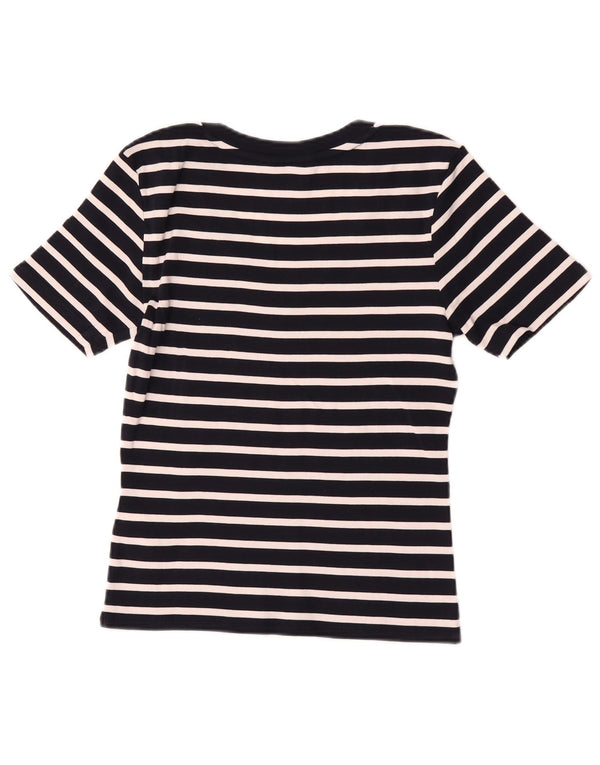 Tommy Hilfiger Womens Crop T-Shirt Top UK 10 Small Black Striped Cotton