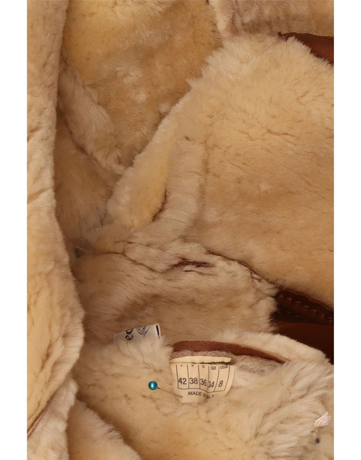 Vintage Womens Oversized Shearling Jacket US 8 Medium Brown Leather