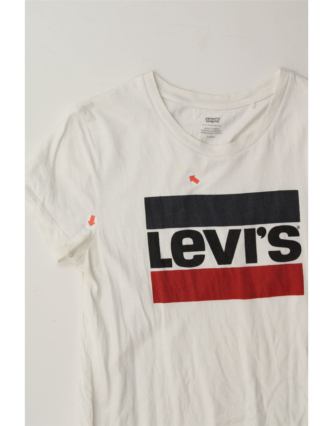 LEVI'S Womens Graphic T-Shirt Top UK 10 Small White Vintage Levi's and Second-Hand Levi's from Messina Hembry 