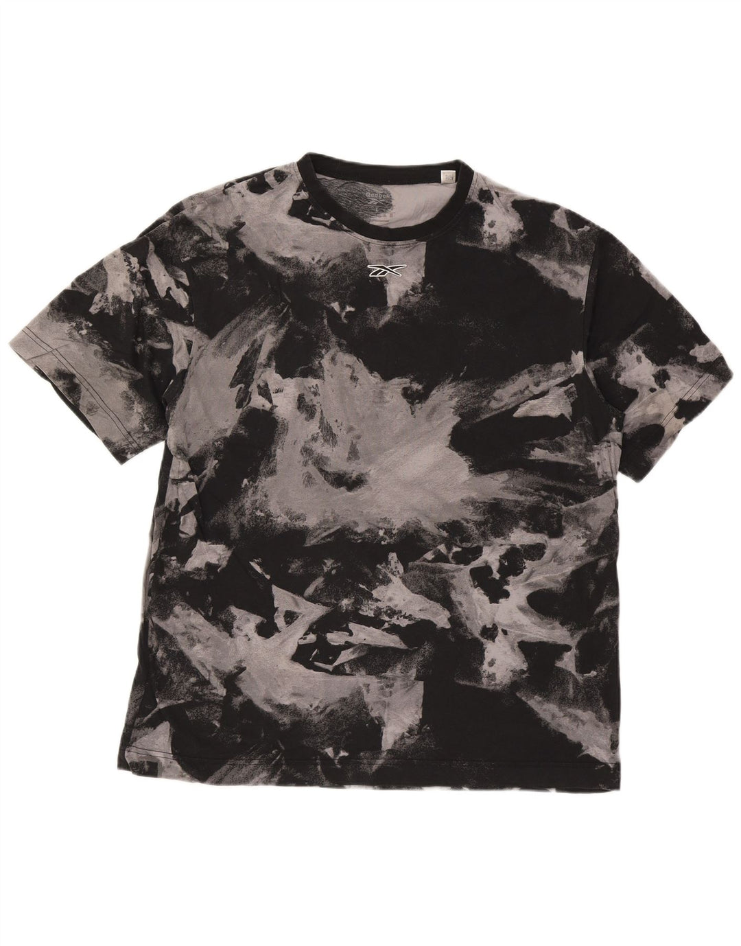 Reebok Mens Abstract Pattern T-Shirt Top Large Black Cotton