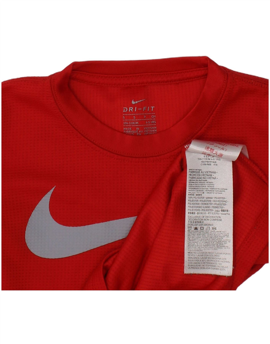 Nike Boys Graphic Top Long Sleeve 4-5 Years Red Polyester