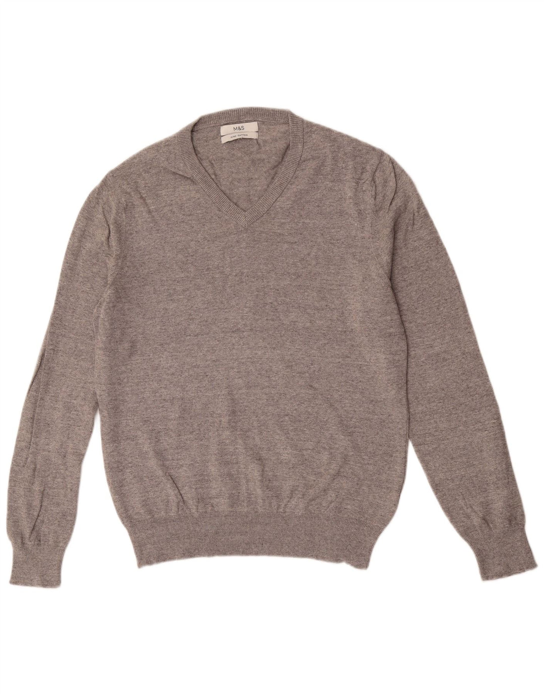 Marks & Spencer Mens V-Neck Jumper Sweater Large Grey Cotton
