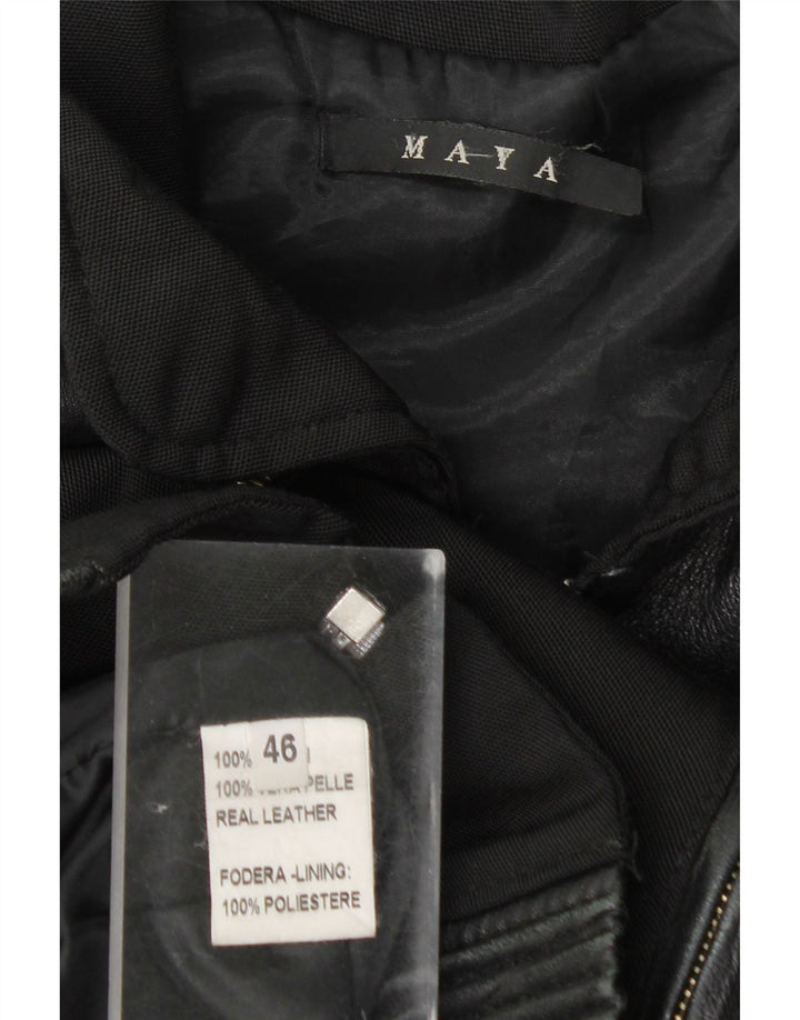 Vintage Womens Bomber Jacket IT 46 Large Black Leather