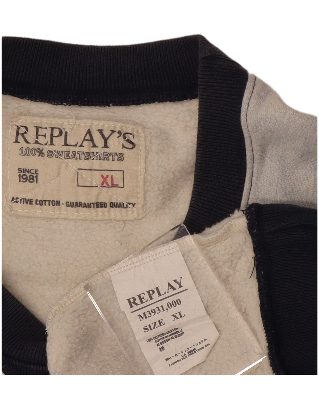 REPLAY Mens Graphic Sweatshirt Jumper XL Blue Colourblock Cotton
