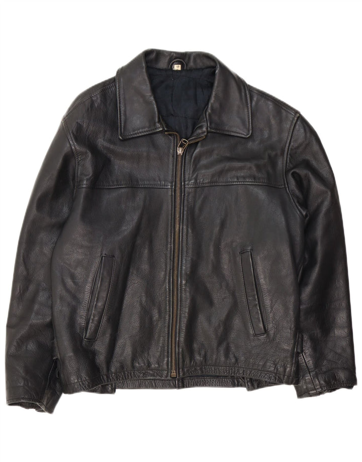 Vintage Mens Leather Jacket IT 48 Medium Black