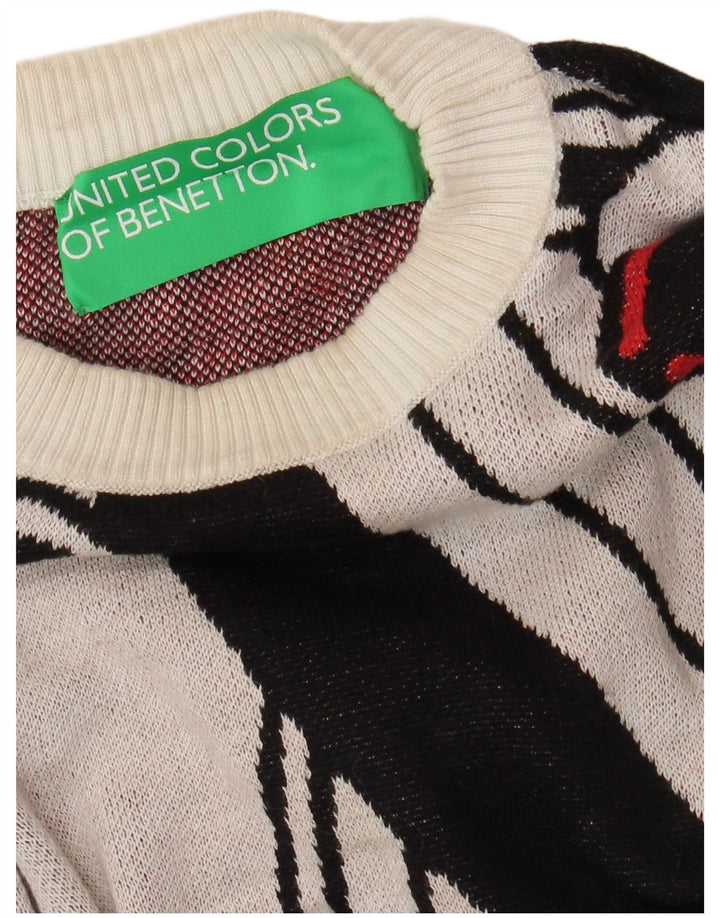 BENETTON Mens Playing Cards Graphic Crew Neck Jumper Sweater Medium White