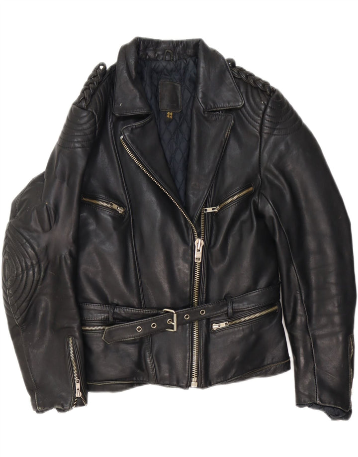 Vintage Womens Leather Biker Jacket IT 44 Medium Black Leather